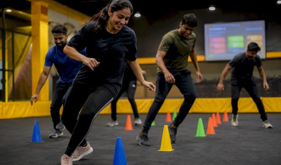 Indoor team building game relay in action