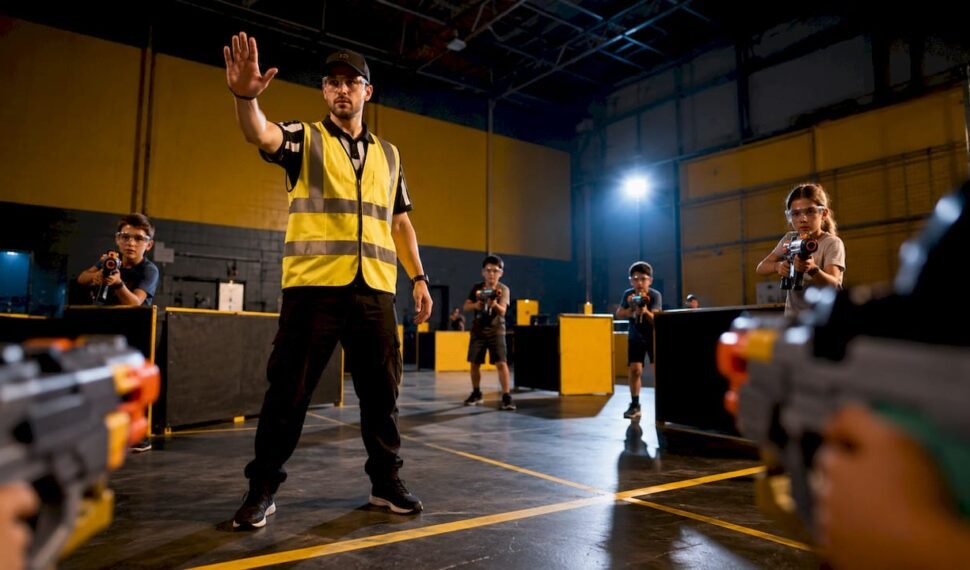 Referee supervising a safe Nerf party round