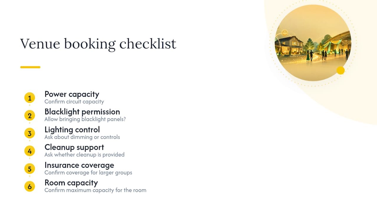 Glow party venue booking checklist