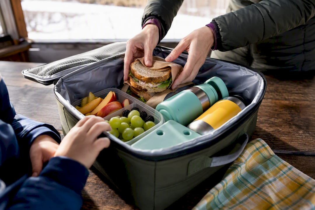 Cooler packed with family trip snacks