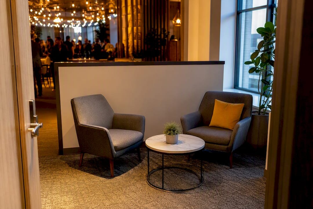 Quiet seating corner beside holiday party