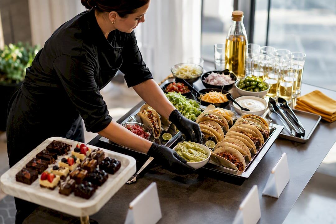Organized buffet with separate serving utensils