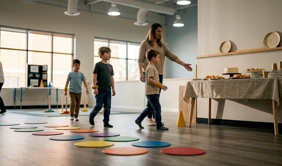 Children transitioning between birthday party activities