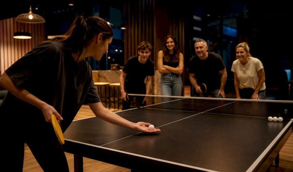 Group starting a ping pong party
