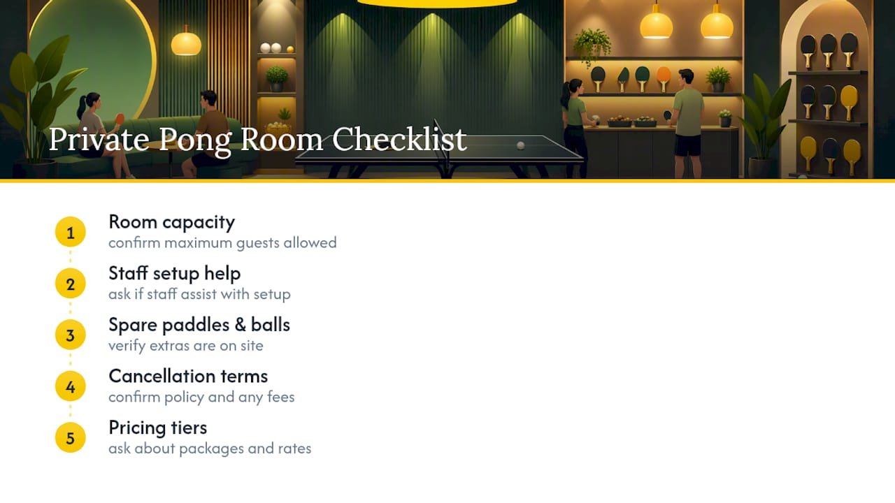 Private pong room booking checklist
