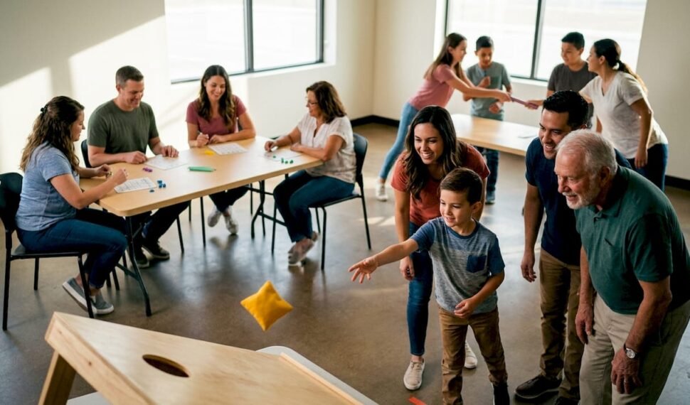Mixed-age group playing party games