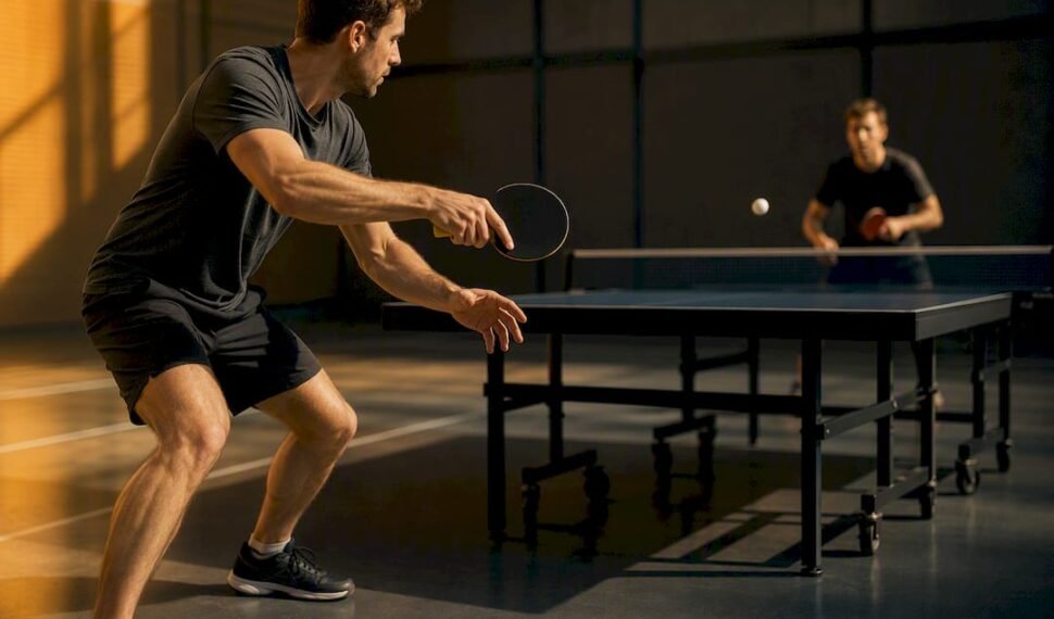 Player practicing forehand drive on table tennis court