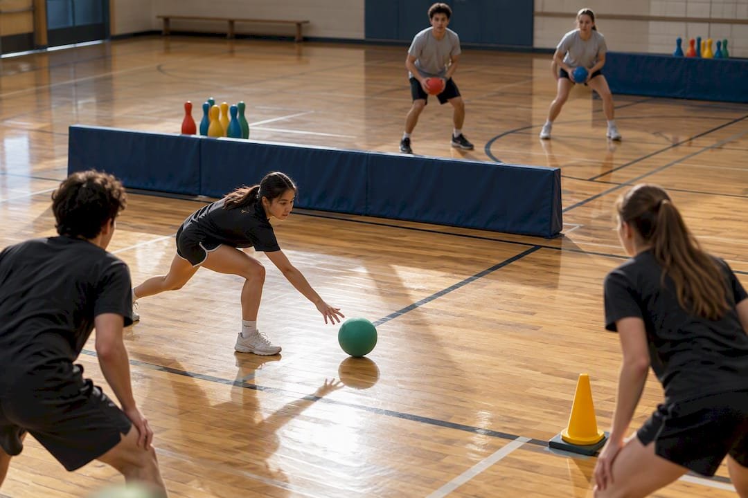Pins protected behind a dodgeball barrier
