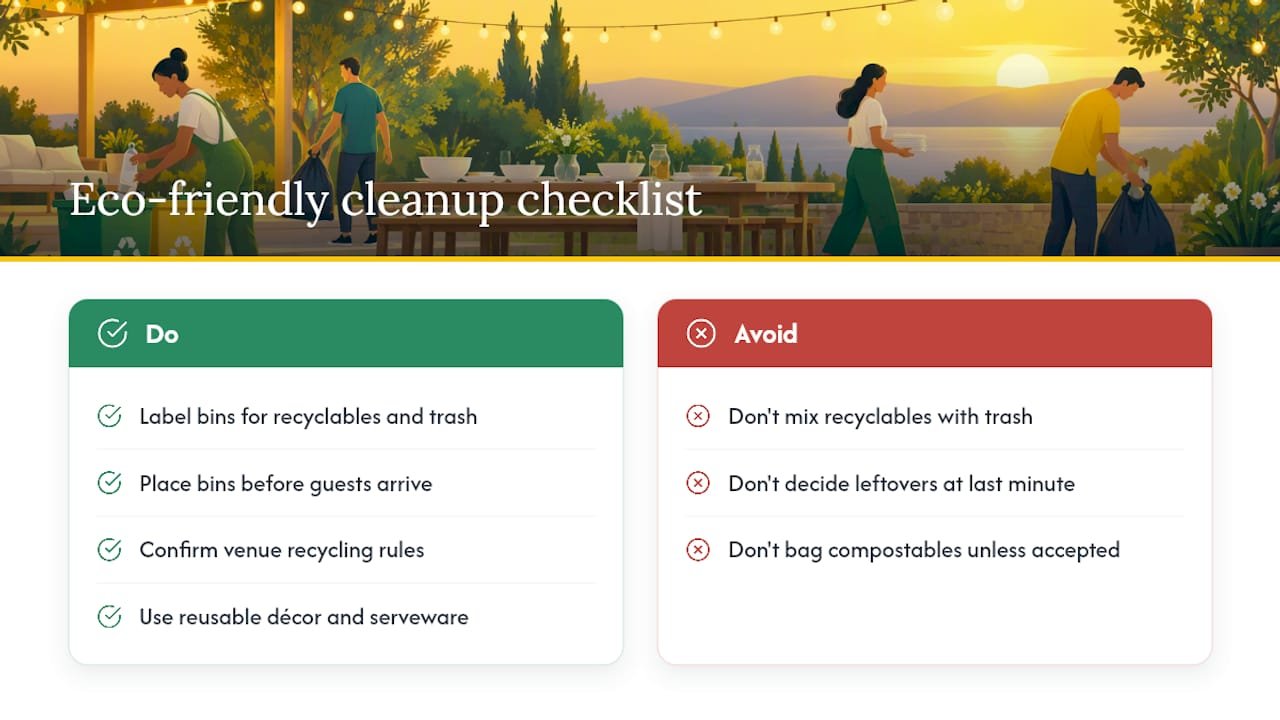 Eco-friendly and recycling considerations during cleanup — overview diagram