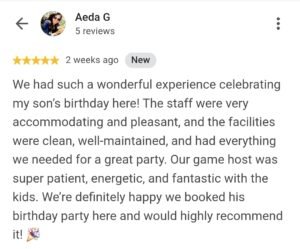 Kids Birthday Party Google Review
