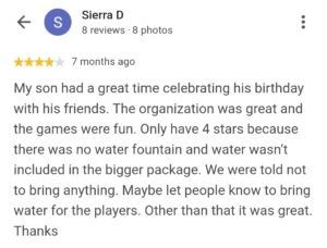Kids Birthday Party Google Review 9