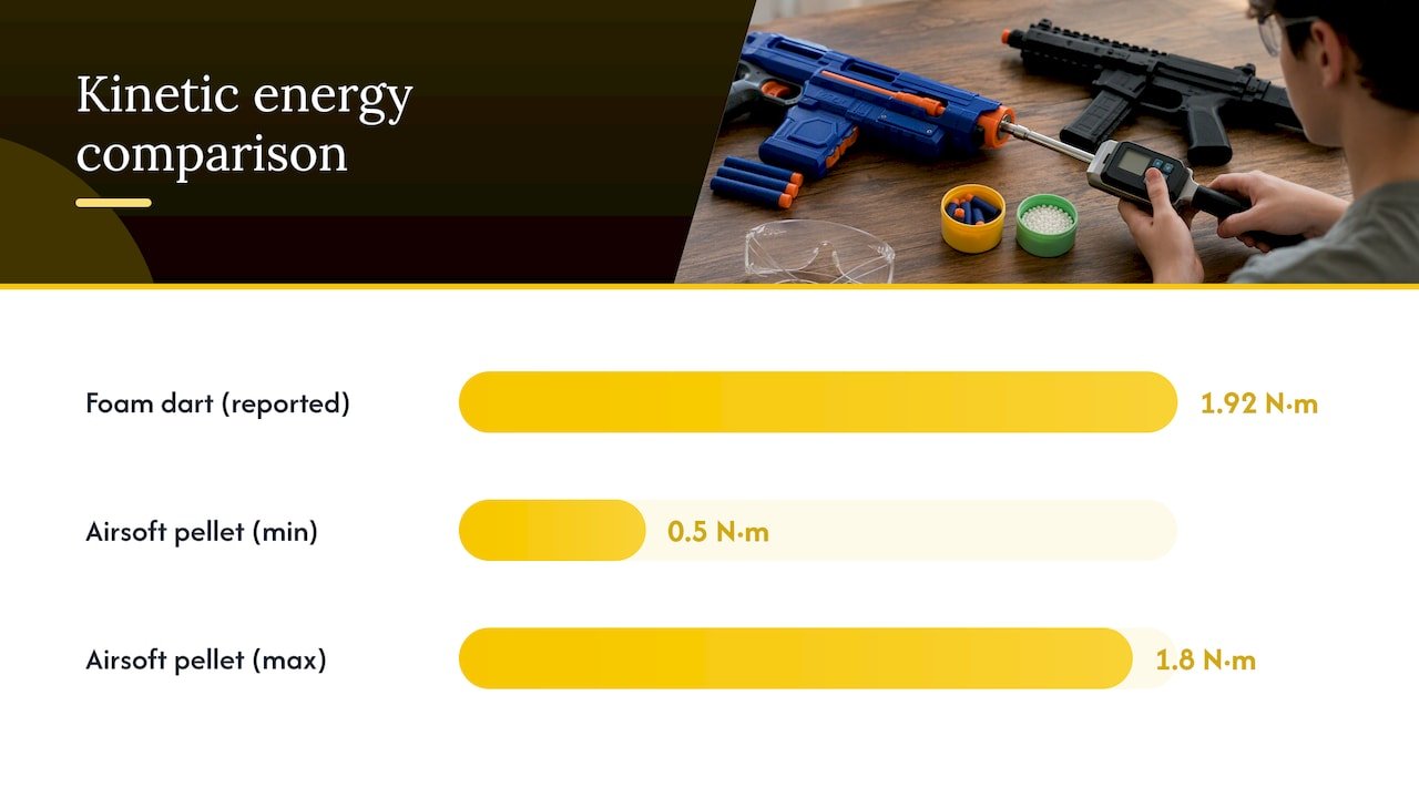 Foam dart and airsoft speed and energy comparison