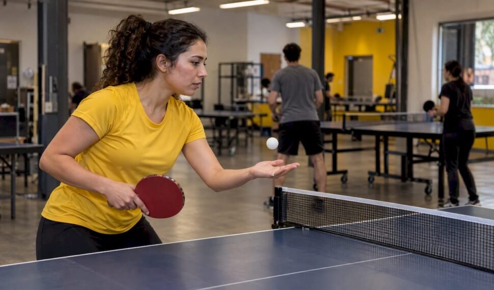 Player tossing a ping-pong ball to serve